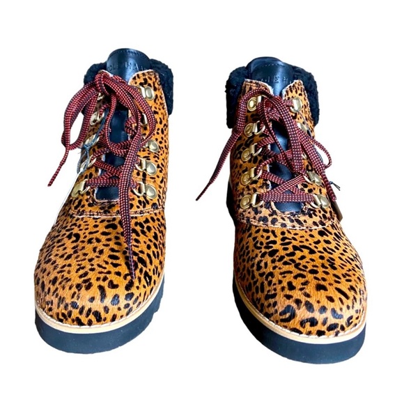 Cole Haan Leopard Print Lace Up Boots - Picture 2 of 5